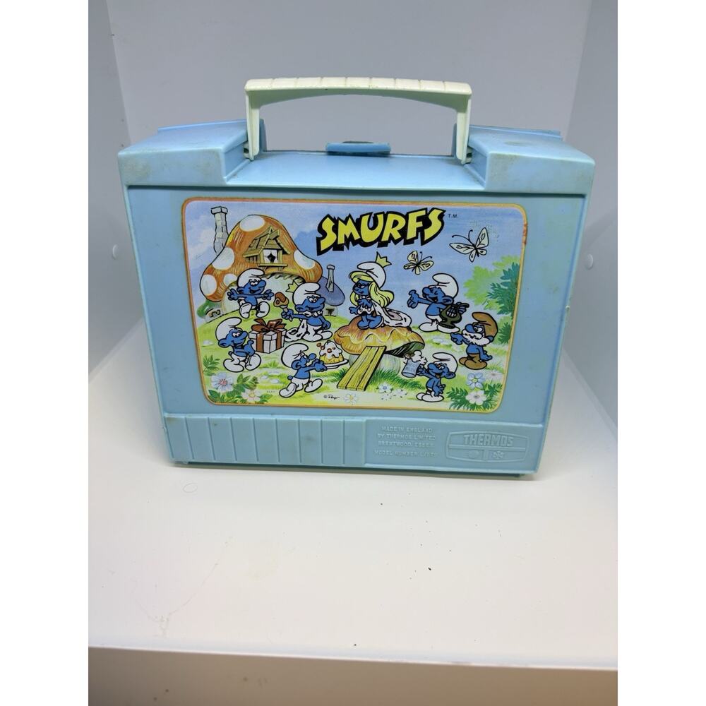 1980s Smurfs Thermos Brand Roughneck Lunch Kit Plastic Lunchbox Vintage